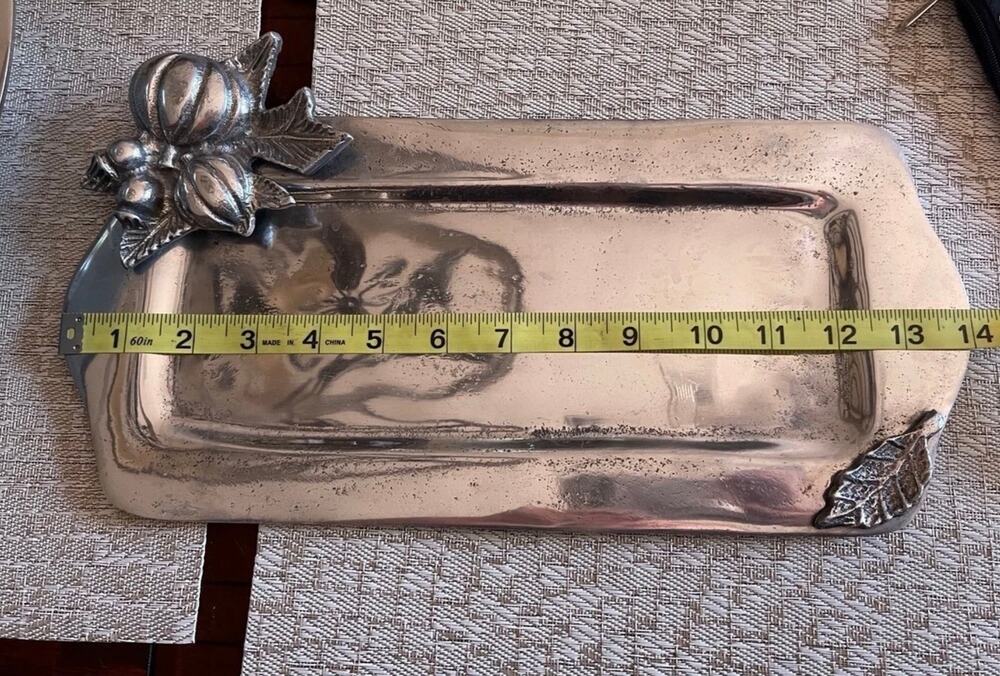 Large Aluminum rectangular tray Harvest pumpkin design 14" Fall Decor